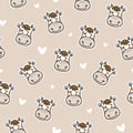 Cute seamless pastel pattern with doodle animals - cows, oxes. Royalty Free Stock Photo